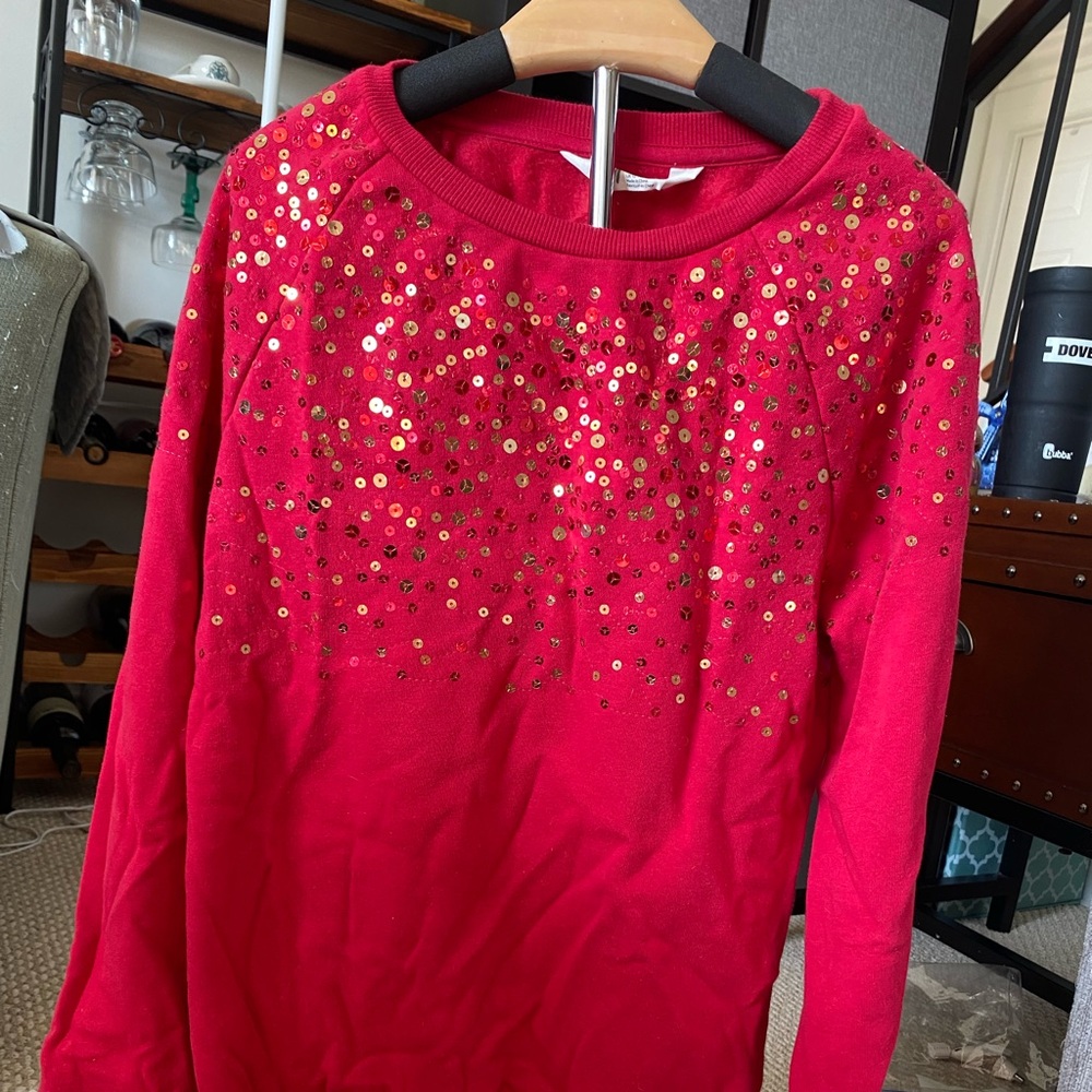 H&M red sweatshirt with sequin sparkles, size US 16/18